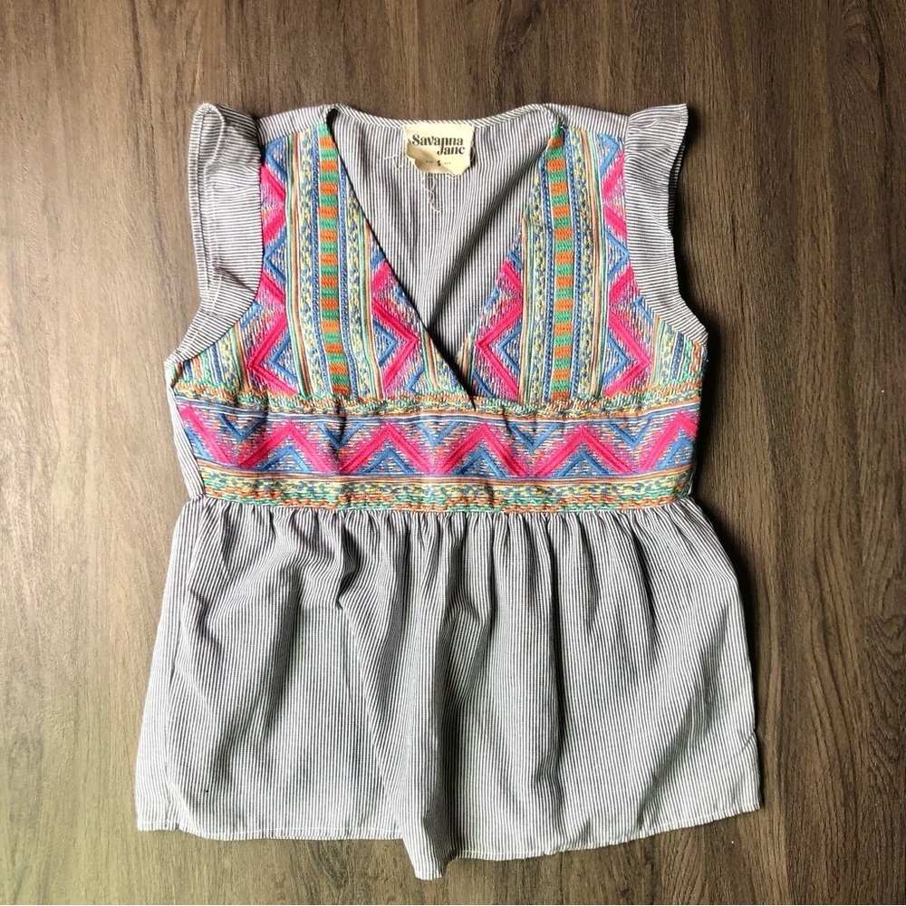 Savanna Jane Embroidered Top Size S Floral Southwest Hippie Coastal Cowgirl